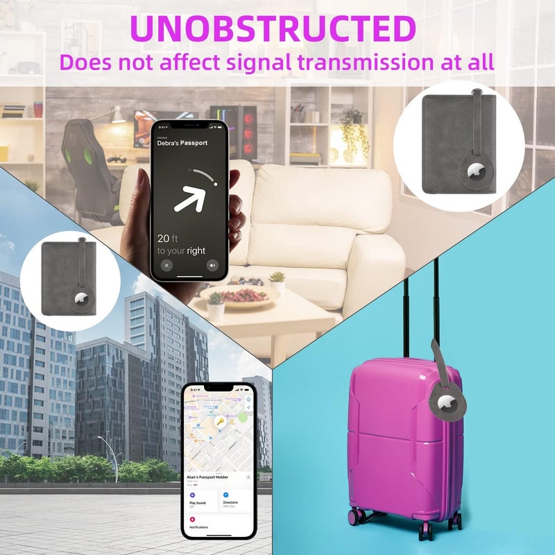 WALNEW AirTag Passport Holder, PU Leather Airtag Wallet RFID Blocking Passport Cover Travel Essentials Case for Women Men (Gray) - Image 5